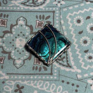 Brooch Blue Iridescent Mother-of-Pearl Shell Handmade Jewelry B69